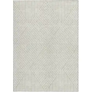 Photo of Ivory And Pale Beige Geometric Washable Indoor Outdoor Area Rug