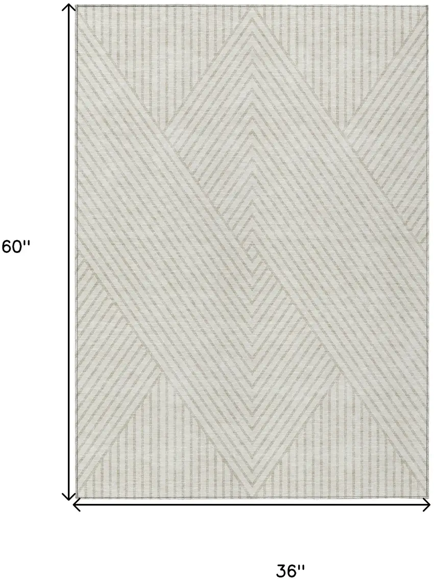 Ivory And Pale Beige Geometric Washable Indoor Outdoor Area Rug Photo 3