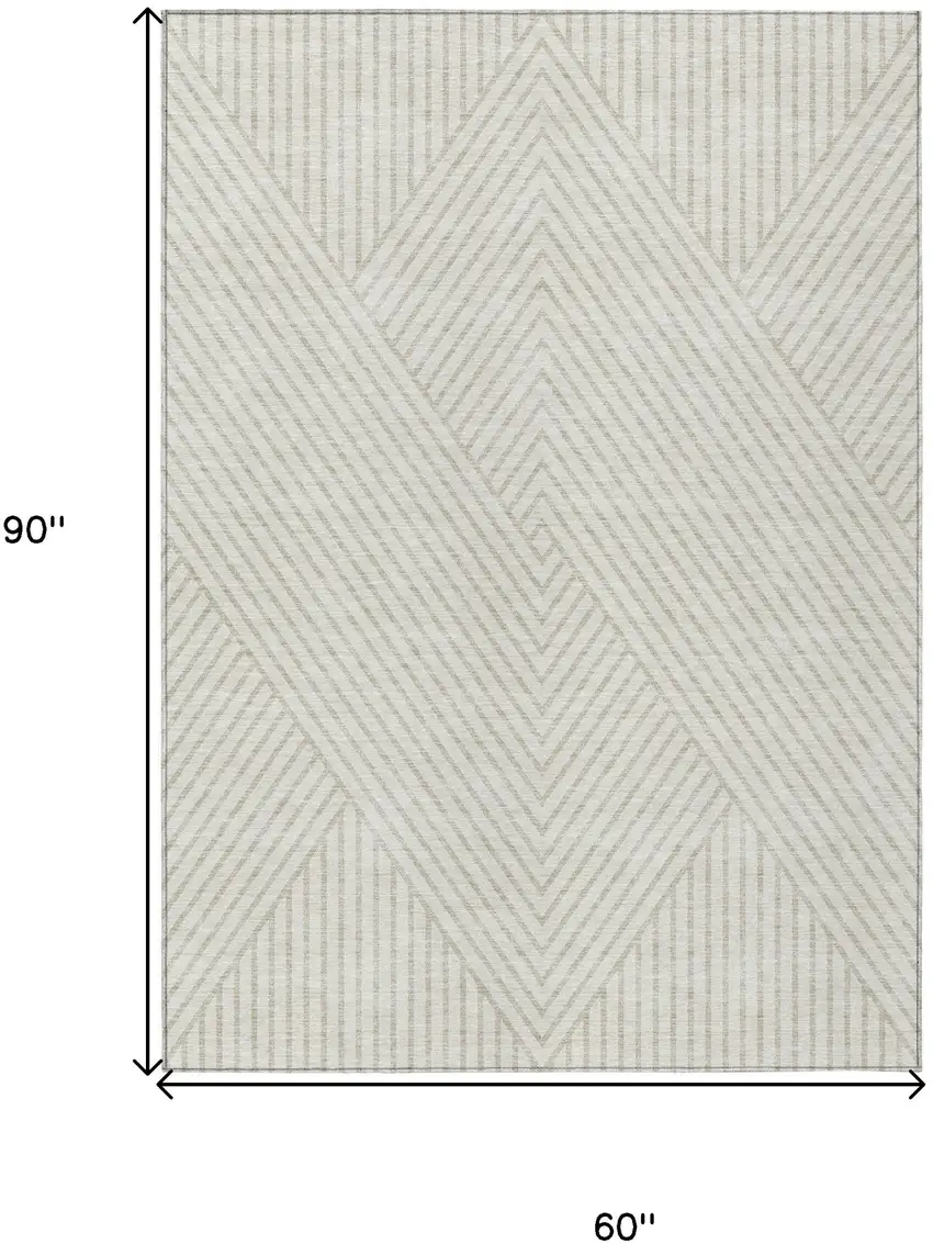 Ivory And Pale Beige Geometric Washable Indoor Outdoor Area Rug Photo 3