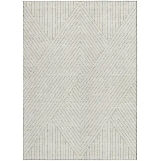 Ivory And Pale Beige Geometric Washable Indoor Outdoor Area Rug Photo 6