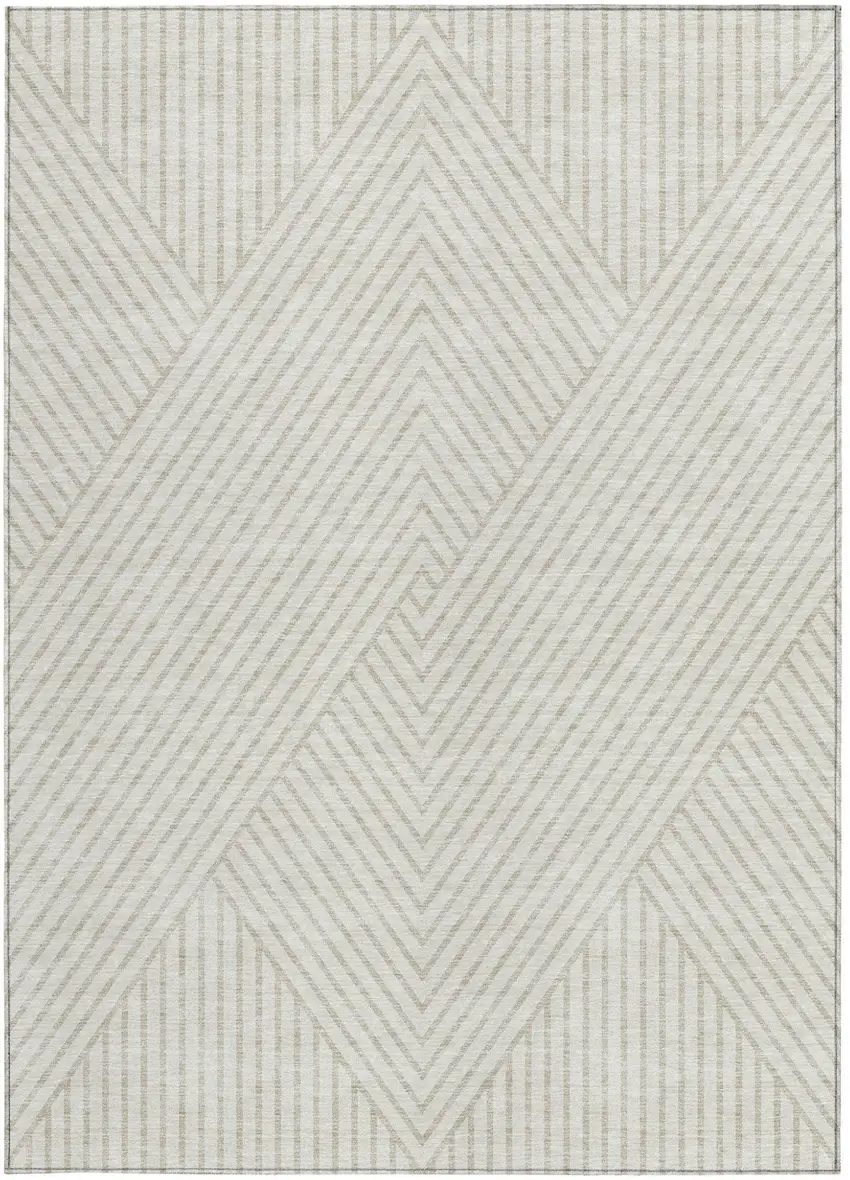 Ivory And Pale Beige Geometric Washable Indoor Outdoor Area Rug Photo 6