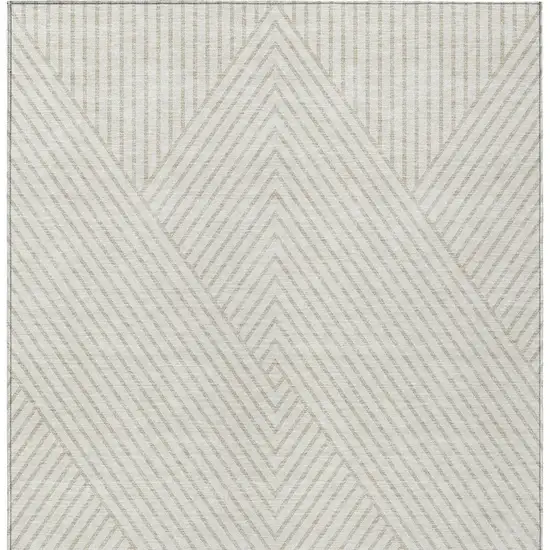 Ivory And Pale Beige Geometric Washable Indoor Outdoor Area Rug Photo 5