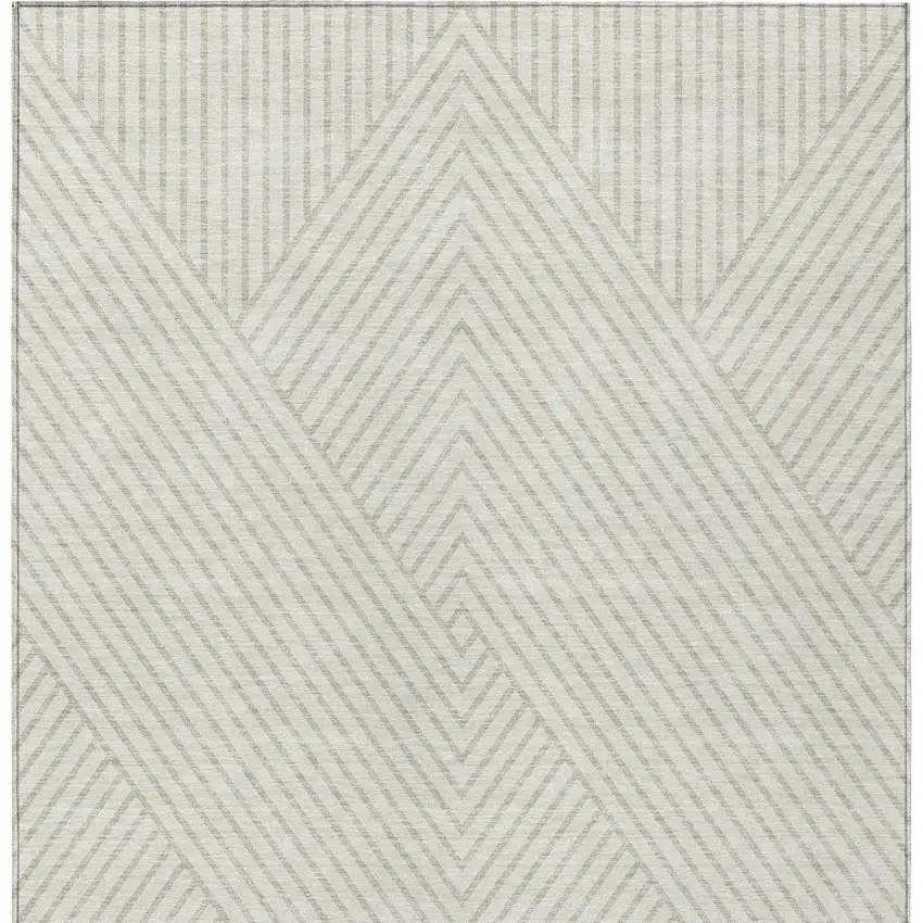Ivory And Pale Beige Geometric Washable Indoor Outdoor Area Rug Photo 5