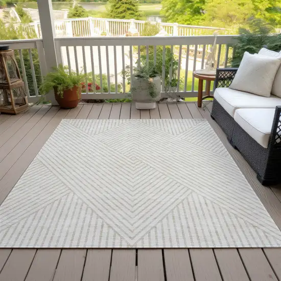 Ivory And Pale Beige Geometric Washable Indoor Outdoor Area Rug Photo 8
