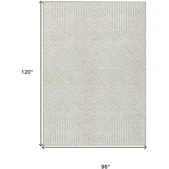 Ivory And Pale Beige Geometric Washable Indoor Outdoor Area Rug Photo 3