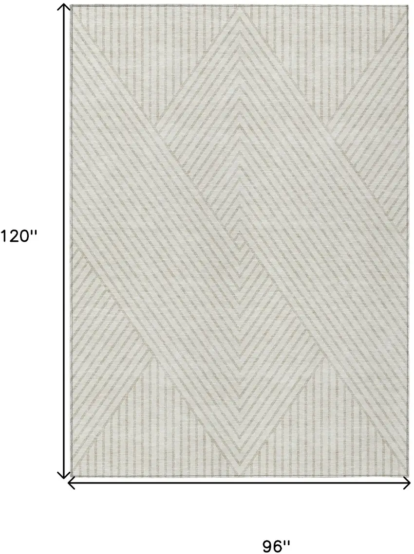 Ivory And Pale Beige Geometric Washable Indoor Outdoor Area Rug Photo 3