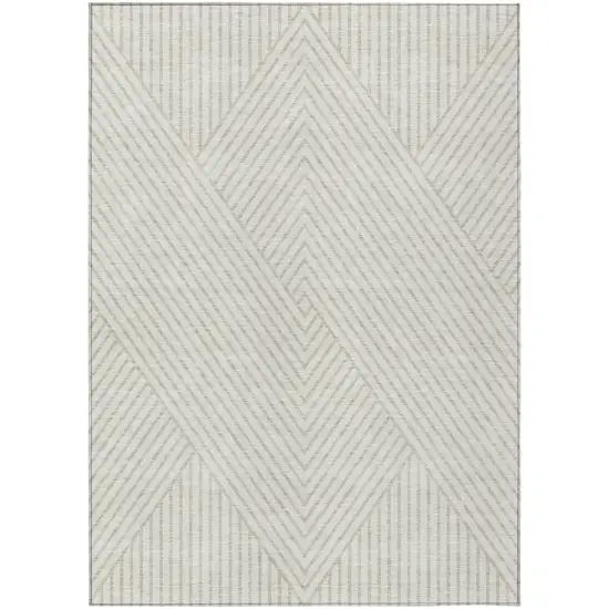 Ivory And Pale Beige Geometric Washable Indoor Outdoor Area Rug Photo 2