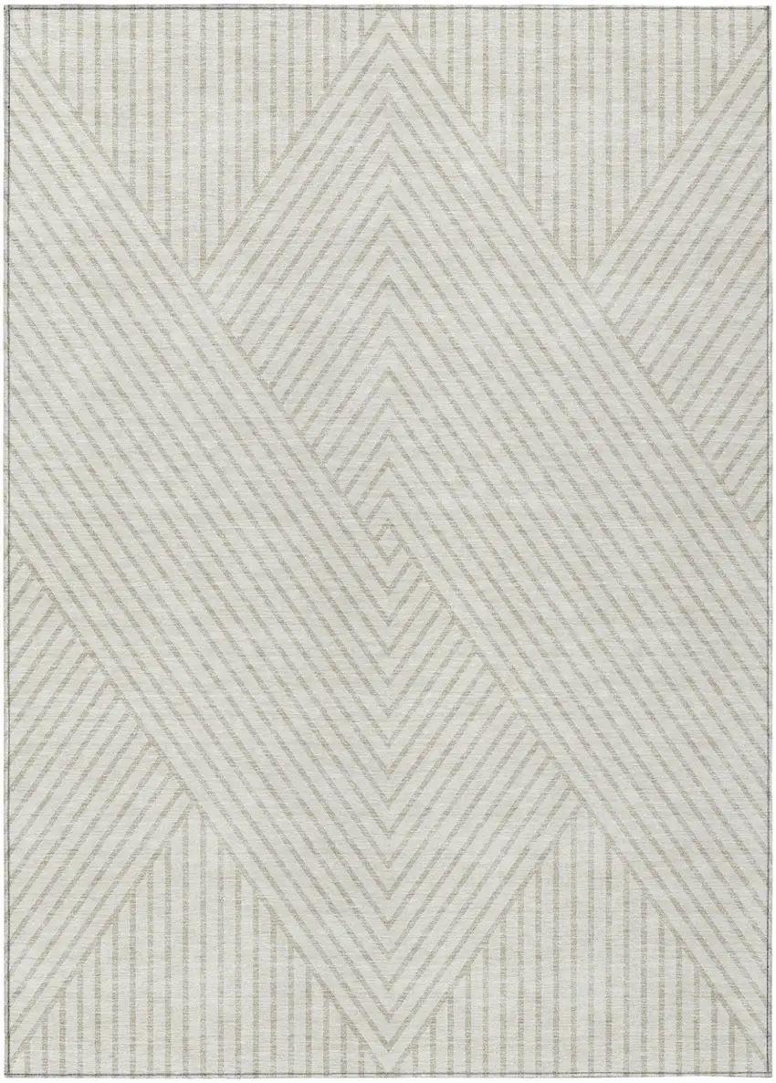 Ivory And Pale Beige Geometric Washable Indoor Outdoor Area Rug Photo 2