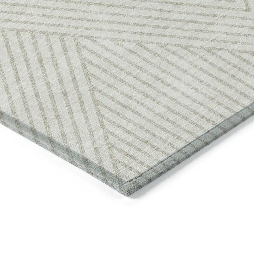 Ivory And Pale Beige Geometric Washable Indoor Outdoor Area Rug Photo 4