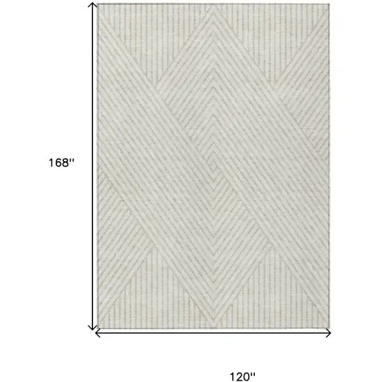 Ivory And Pale Beige Geometric Washable Indoor Outdoor Area Rug Photo 3