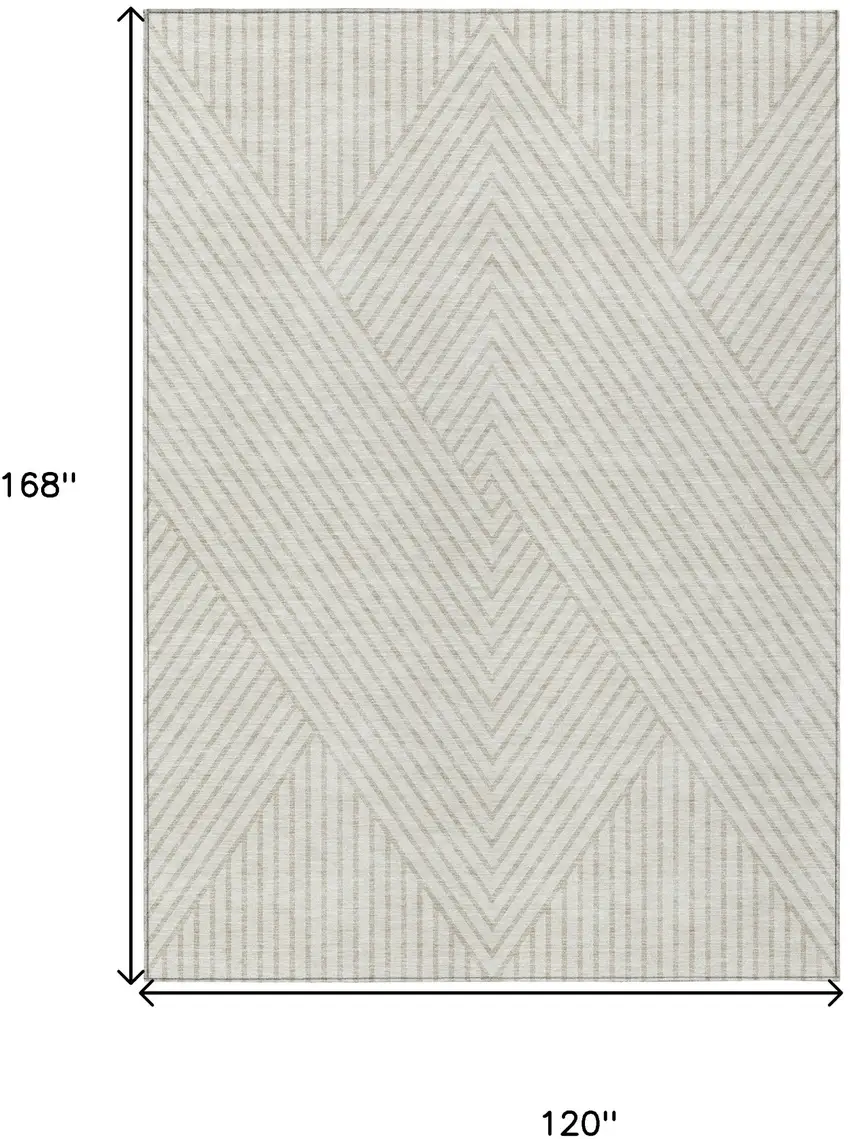 Ivory And Pale Beige Geometric Washable Indoor Outdoor Area Rug Photo 3