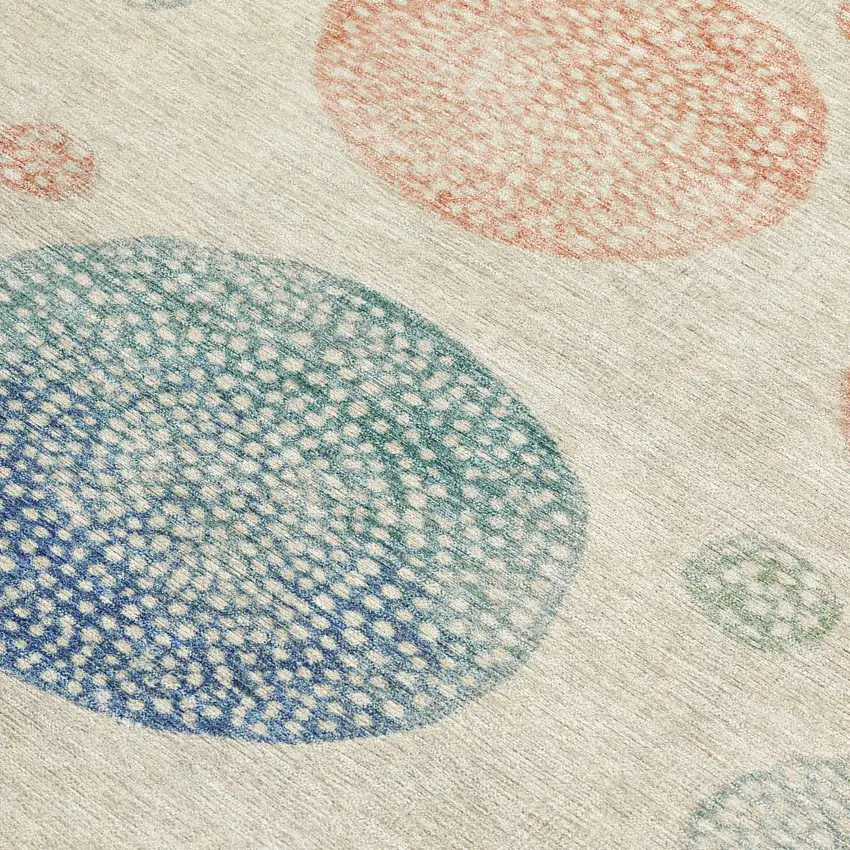 Ivory And Peach Geometric Washable Indoor Outdoor Area Rug Photo 4