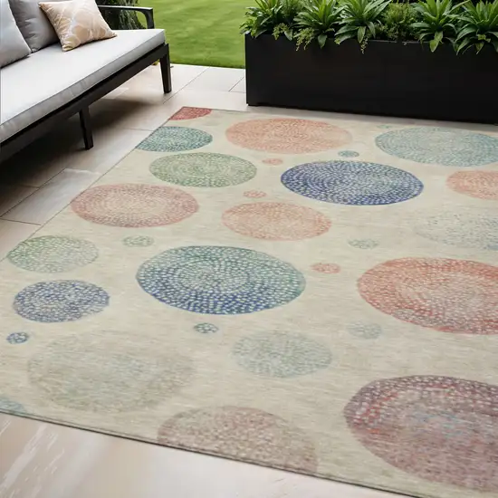Ivory And Peach Geometric Washable Indoor Outdoor Area Rug Photo 2