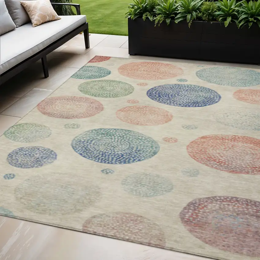 Ivory And Peach Geometric Washable Indoor Outdoor Area Rug Photo 2
