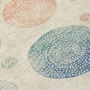 Photo of Ivory And Peach Geometric Washable Indoor Outdoor Area Rug