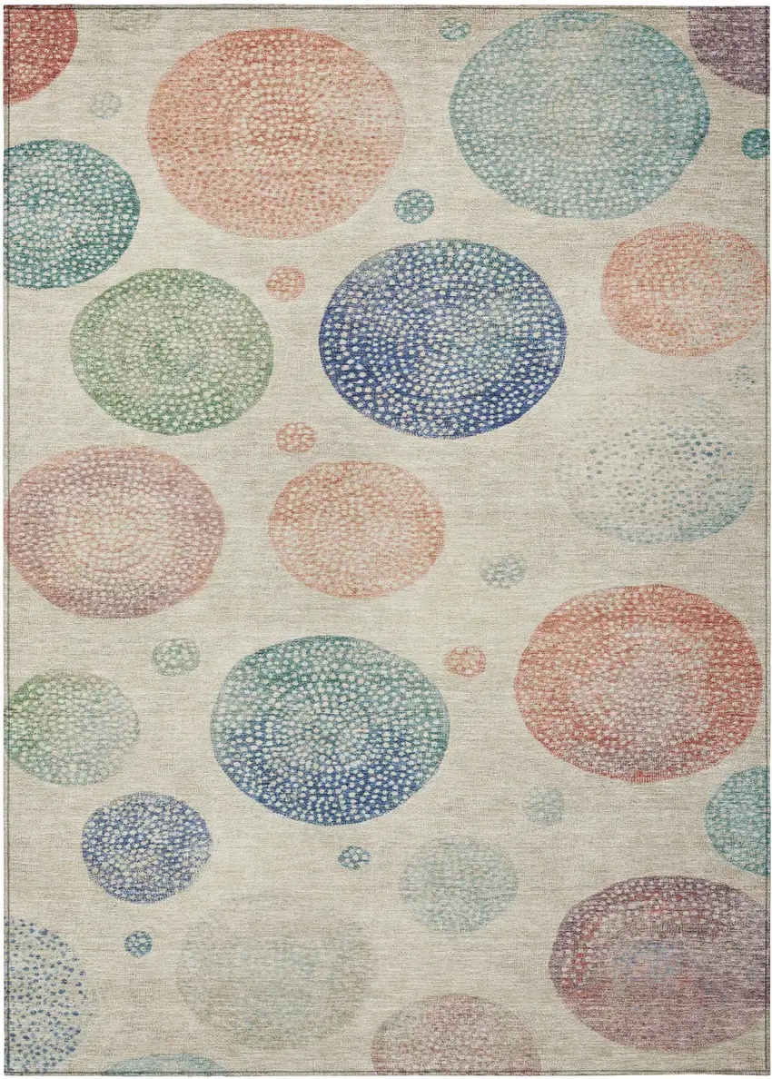 Ivory And Peach Geometric Washable Indoor Outdoor Area Rug Photo 9