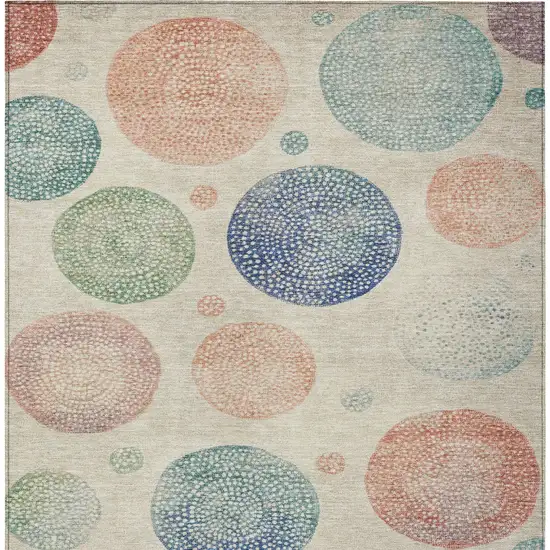 Ivory And Peach Geometric Washable Indoor Outdoor Area Rug Photo 9