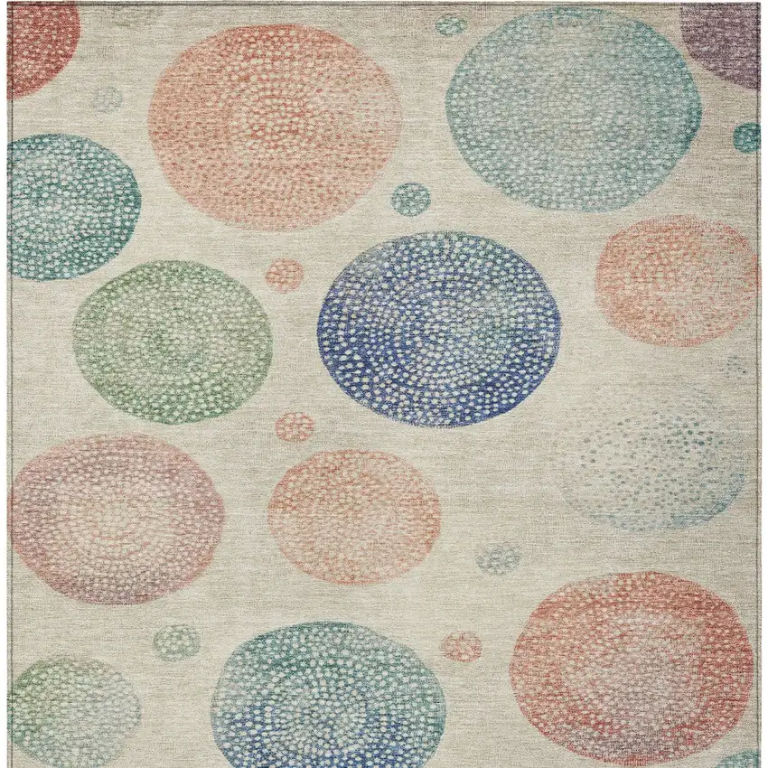 Ivory And Peach Geometric Washable Indoor Outdoor Area Rug Photo 9