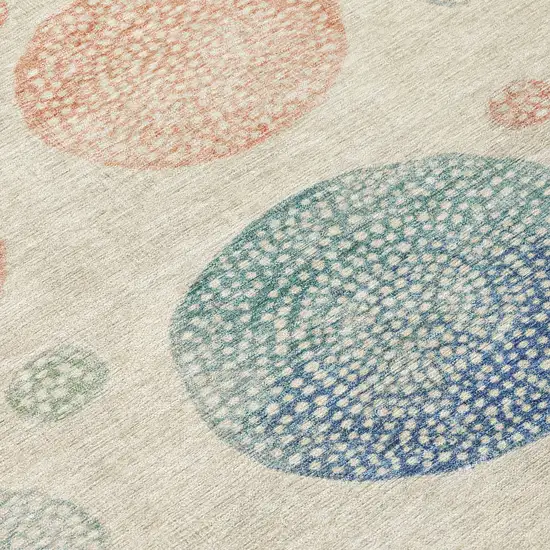 Ivory And Peach Geometric Washable Indoor Outdoor Area Rug Photo 1