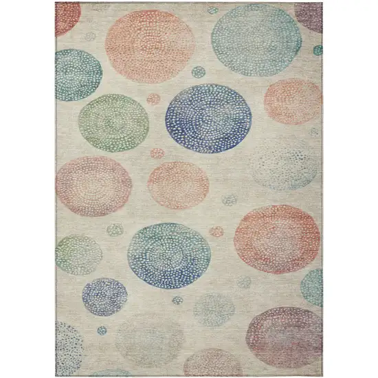 Ivory And Peach Geometric Washable Indoor Outdoor Area Rug Photo 8