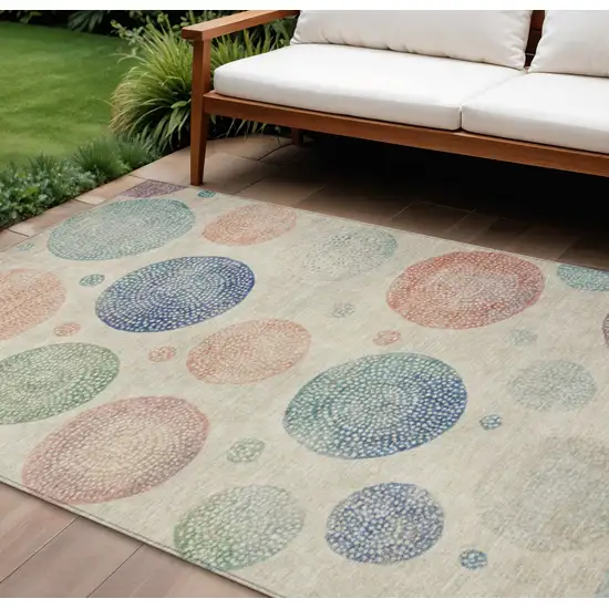Ivory And Peach Geometric Washable Indoor Outdoor Area Rug Photo 2