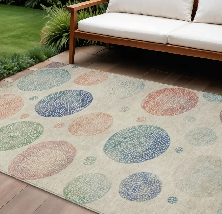 Ivory And Peach Geometric Washable Indoor Outdoor Area Rug Photo 2