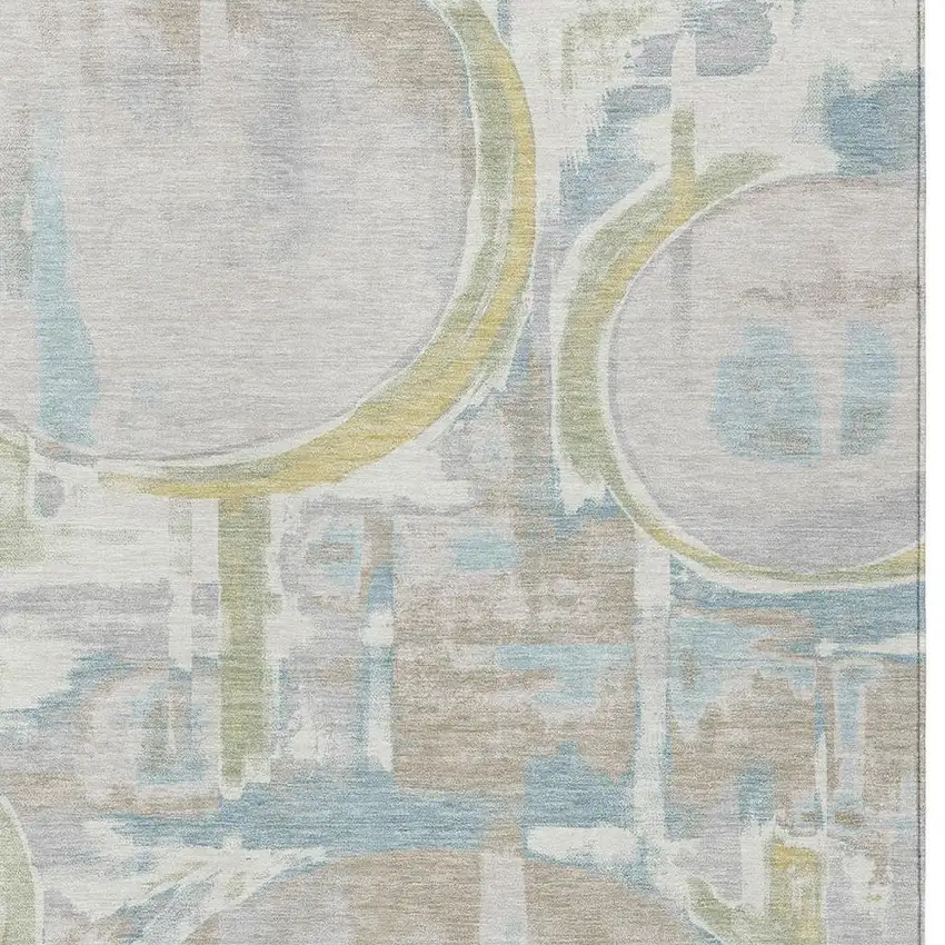 Ivory And Pearl Abstract Washable Indoor Outdoor Area Rug Photo 2