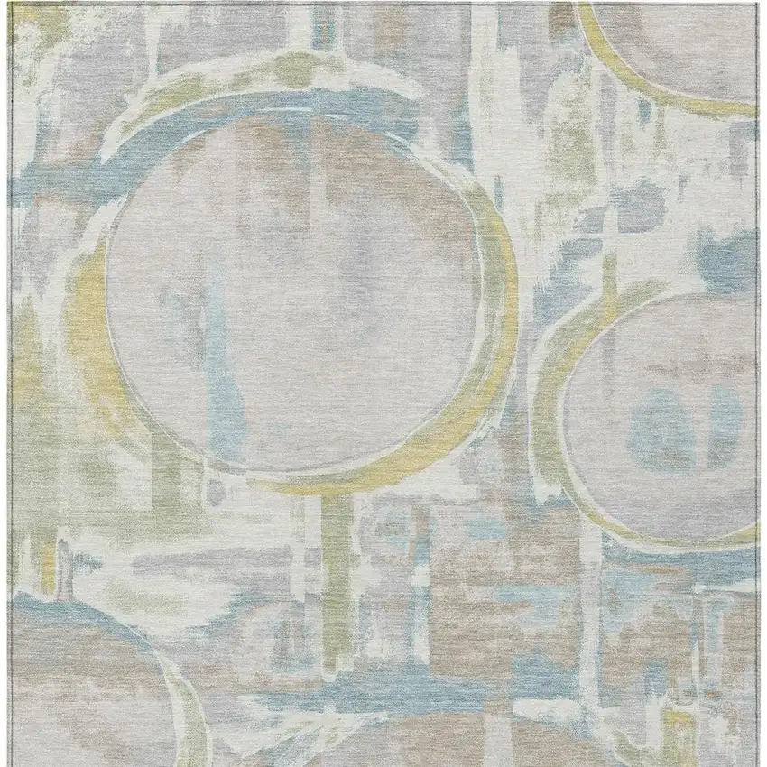 Ivory And Pearl Abstract Washable Indoor Outdoor Area Rug Photo 3