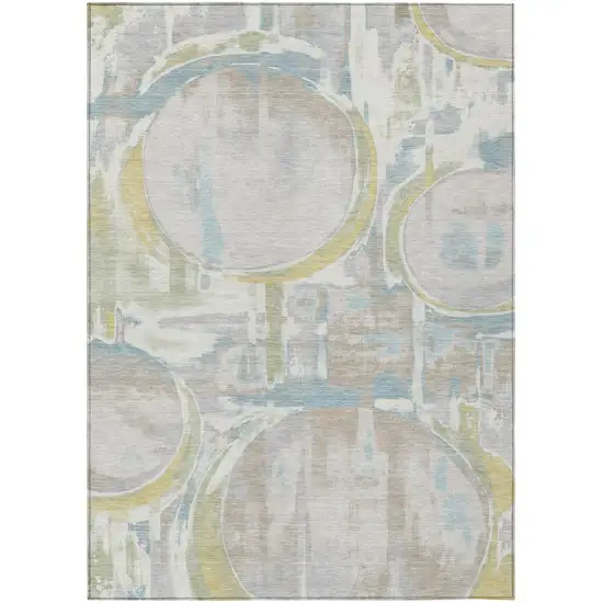 Ivory And Pearl Abstract Washable Indoor Outdoor Area Rug Photo 1