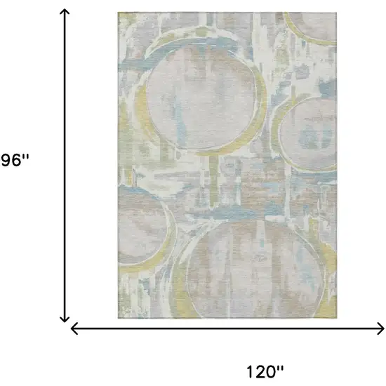 Ivory And Pearl Abstract Washable Indoor Outdoor Area Rug Photo 6