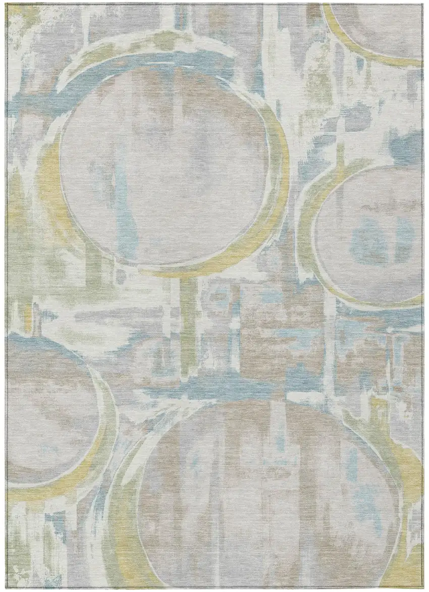 Ivory And Pearl Abstract Washable Indoor Outdoor Area Rug Photo 1