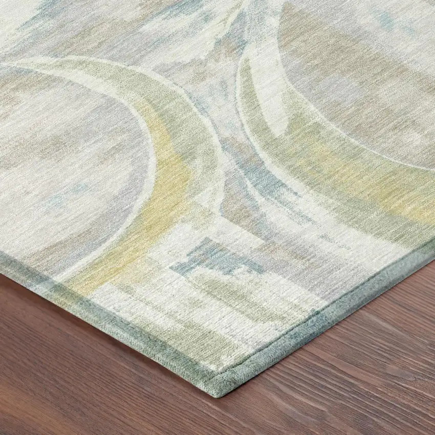 Ivory And Pearl Abstract Washable Indoor Outdoor Area Rug Photo 4