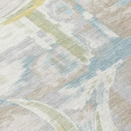 Ivory And Pearl Abstract Washable Indoor Outdoor Area Rug Photo 5