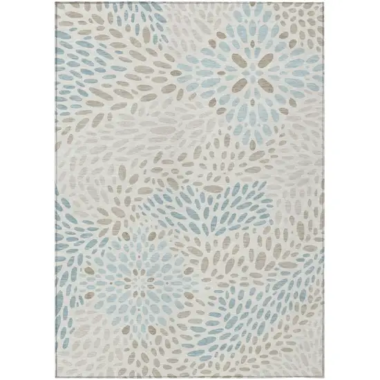 Ivory And Pearl Abstract Washable Indoor Outdoor Area Rug Photo 1