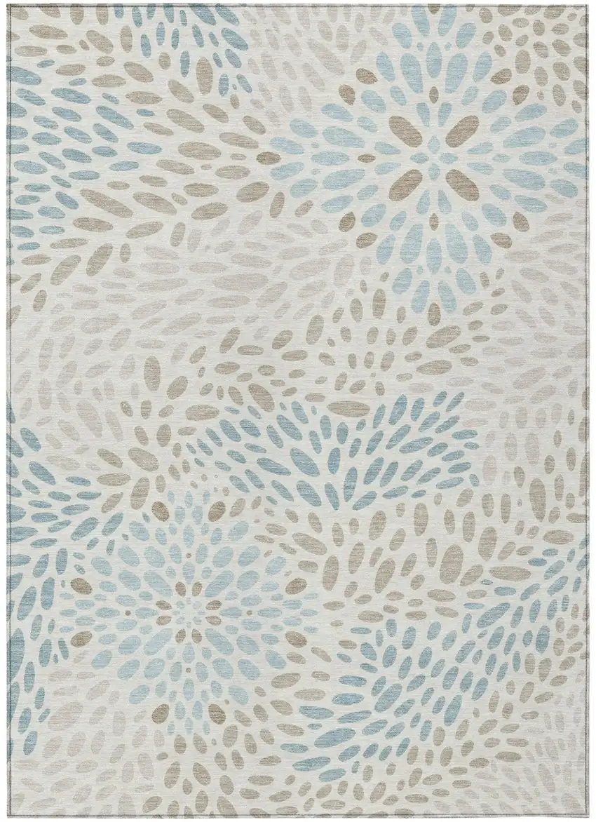 Ivory And Pearl Abstract Washable Indoor Outdoor Area Rug Photo 1