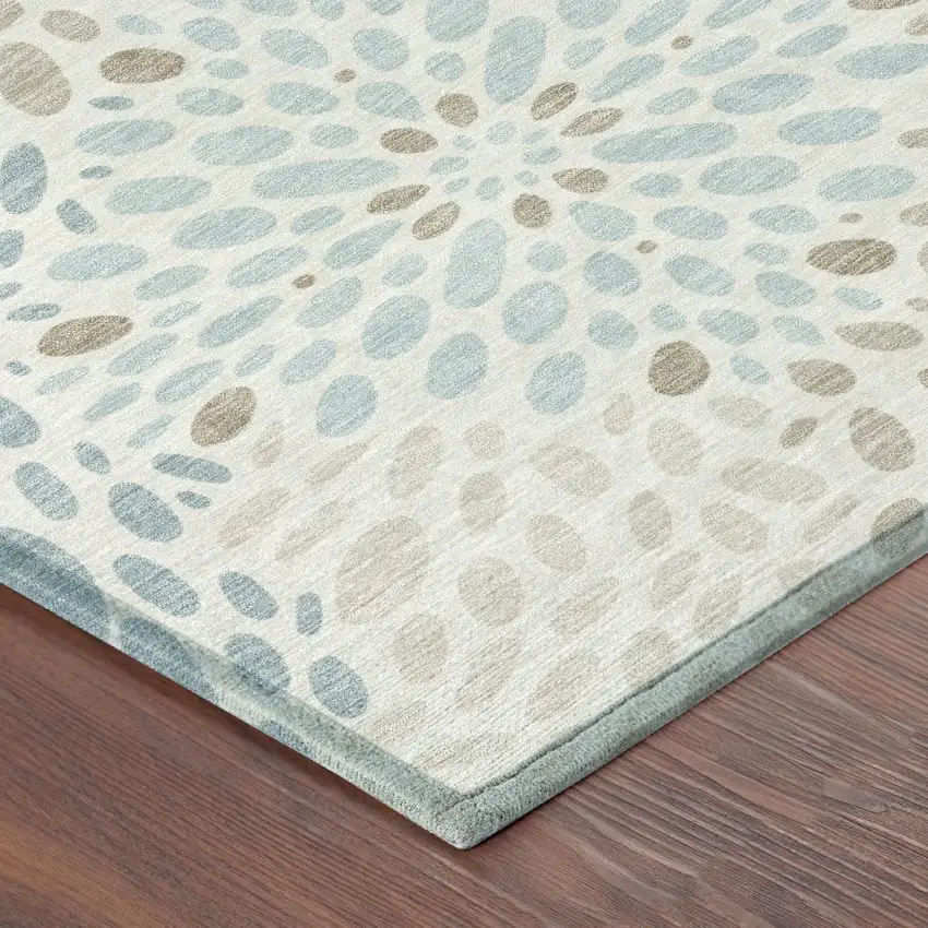 Ivory And Pearl Abstract Washable Indoor Outdoor Area Rug Photo 4