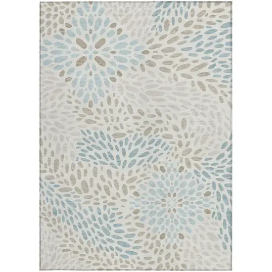 Ivory And Pearl Abstract Washable Indoor Outdoor Area Rug Photo 3