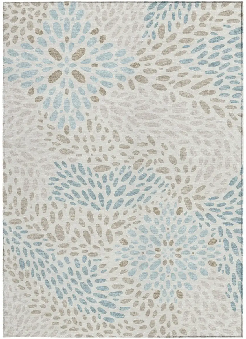 Ivory And Pearl Abstract Washable Indoor Outdoor Area Rug Photo 3