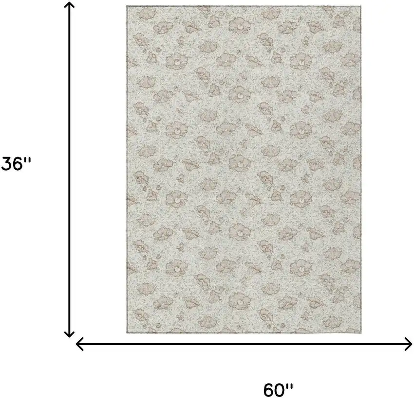 Ivory And Pearl Floral Washable Indoor Outdoor Area Rug Photo 5