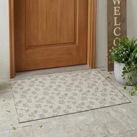 Ivory And Pearl Floral Washable Indoor Outdoor Area Rug Photo 1