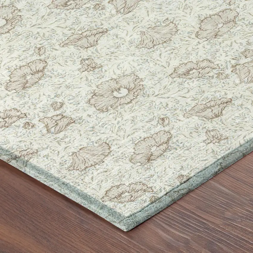 Ivory And Pearl Floral Washable Indoor Outdoor Area Rug Photo 3