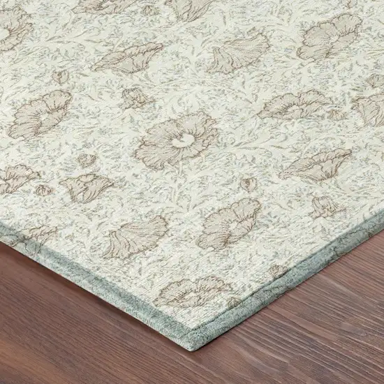 Ivory And Pearl Floral Washable Indoor Outdoor Area Rug Photo 3