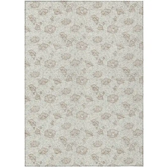 Ivory And Pearl Floral Washable Indoor Outdoor Area Rug Photo 2