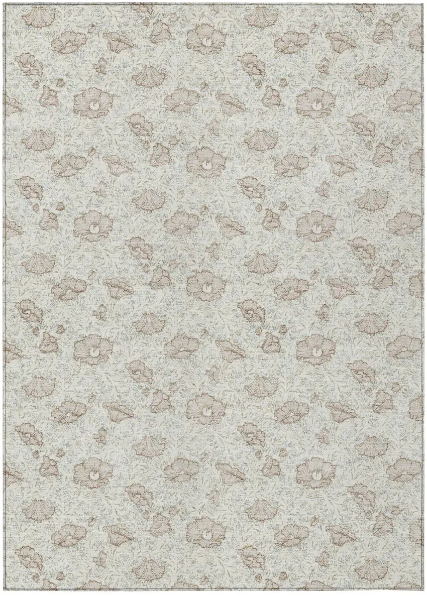 Ivory And Pearl Floral Washable Indoor Outdoor Area Rug Photo 2