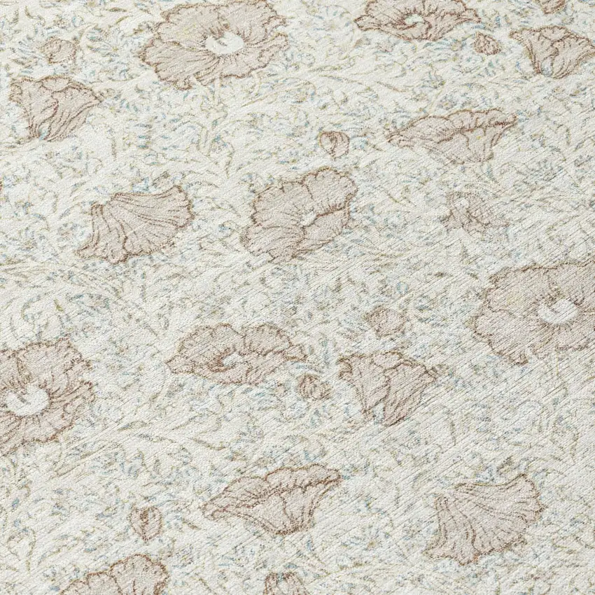Ivory And Pearl Floral Washable Indoor Outdoor Area Rug Photo 4