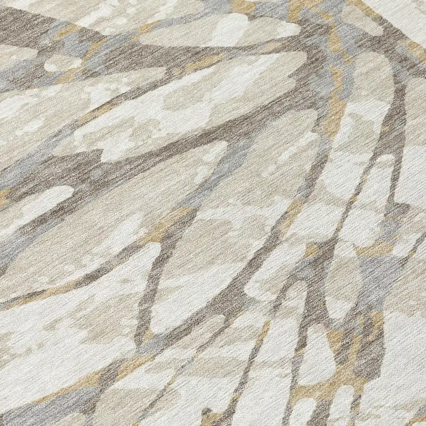 Ivory And Pewter Abstract Washable Indoor Outdoor Area Rug Photo 8