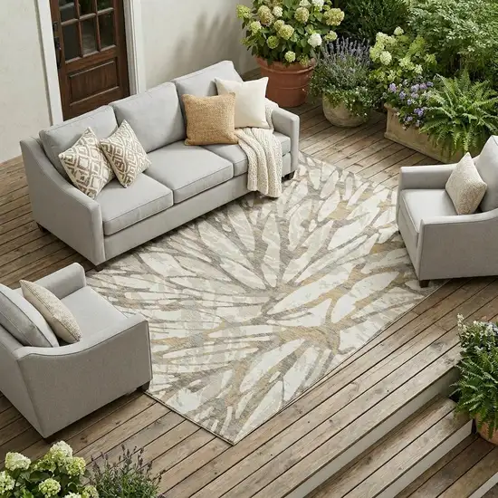 Ivory And Pewter Abstract Washable Indoor Outdoor Area Rug Photo 1