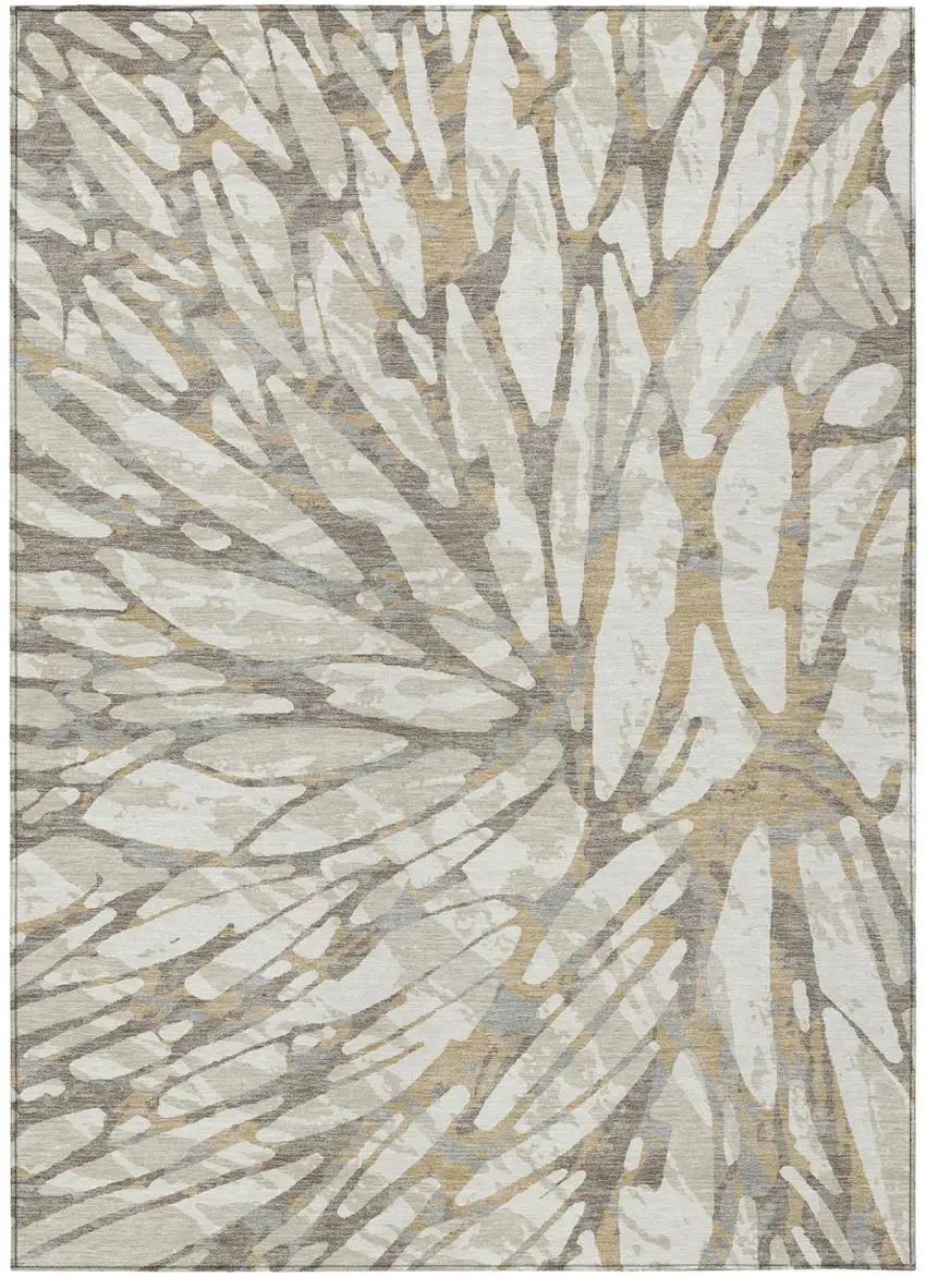 Ivory And Pewter Abstract Washable Indoor Outdoor Area Rug Photo 2
