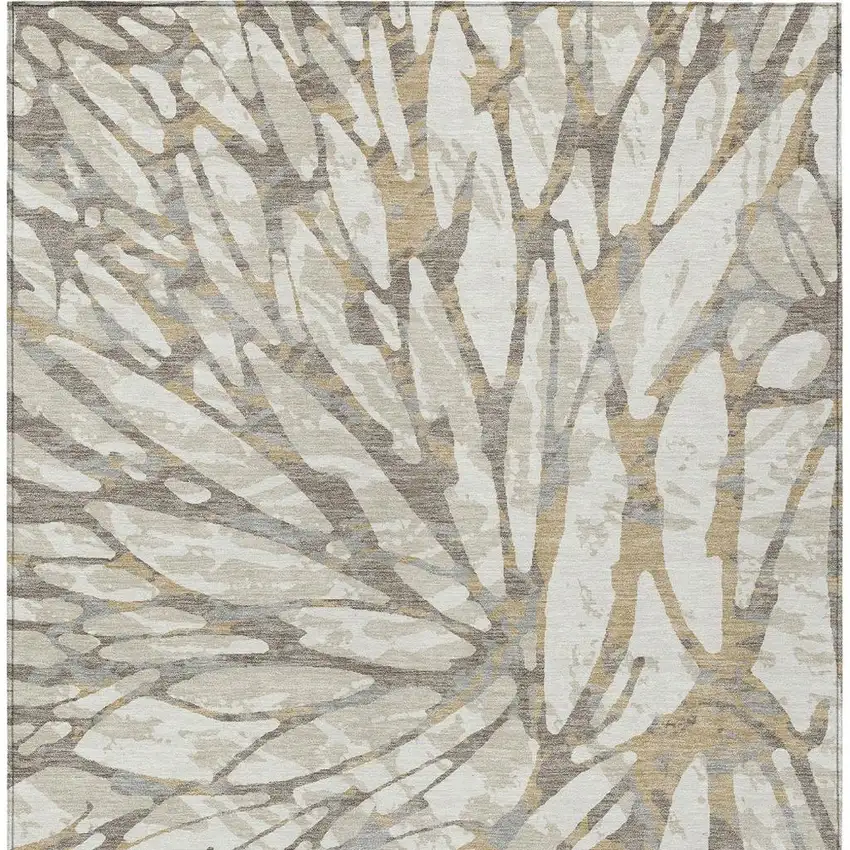 Ivory And Pewter Abstract Washable Indoor Outdoor Area Rug Photo 4