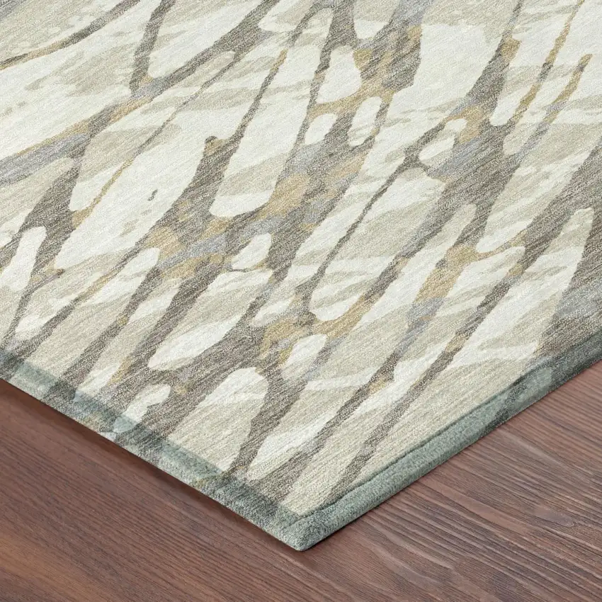 Ivory And Pewter Abstract Washable Indoor Outdoor Area Rug Photo 7